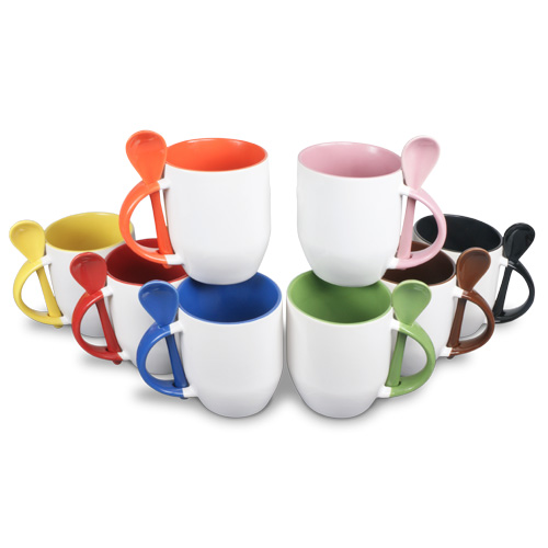 Kaffeetasse, bunt mit Löffel