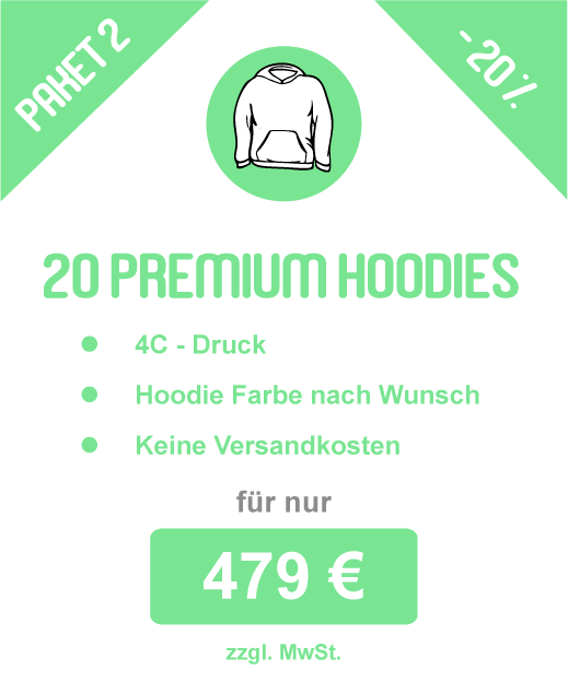Sparpaket: 20 Basic Hoodies inkl. Druck für 429 €